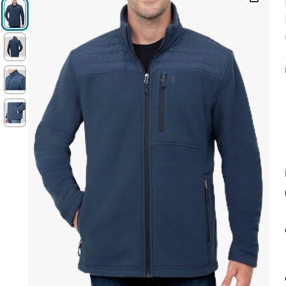 FREE COUNTRY Men’s Grid Fleece Jacket Navy Full Zip NEW $90 msrp